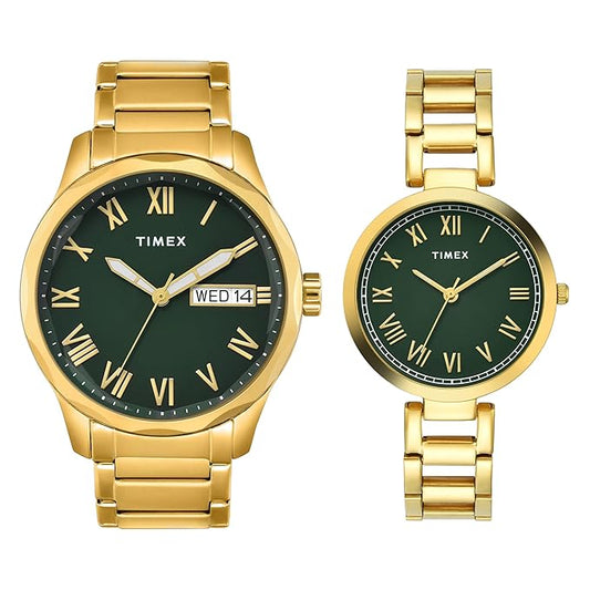 TIMEX Round Green Dial Analog Pair's Watch - TW00PR339