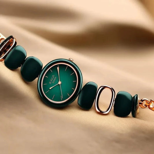 An elegant Titan women's watch featuring a dual-tone stainless steel strap, a sleek black dial, and a classic analog design, perfect for adding a touch of sophistication to any outfit