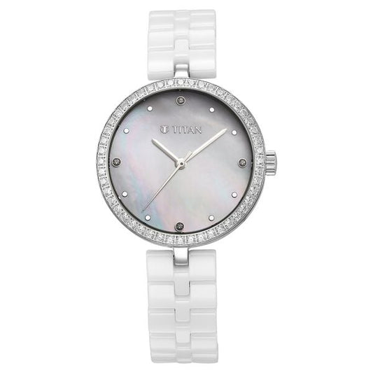 TITAN 95215KC01 Titan Purple Ceramics Quartz Analog Mother of Pearl Dial White Ceramic Strap Watch For Women