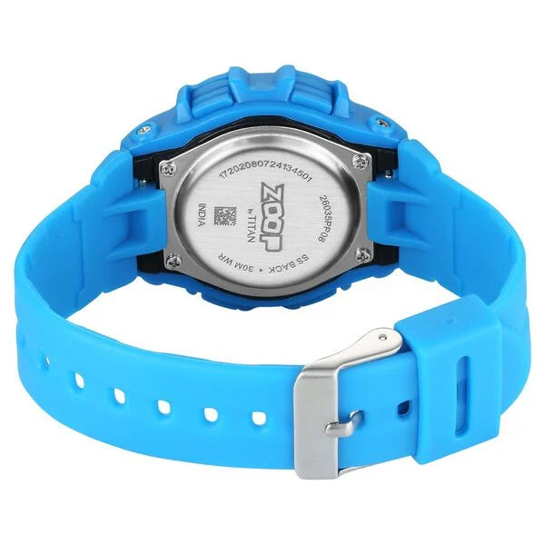 Titan Zoop digital watch 26035PP08W with blue strap for boys and kids back view