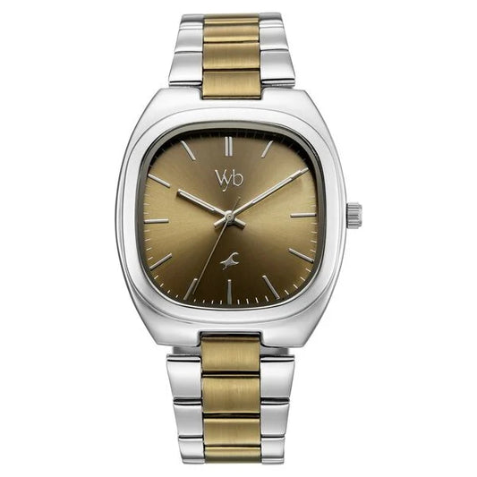 FV30004KM04W Vyb Aviator By Fastrack Quartz Analog Khaki Dial Multicoloured Stainless Steel Strap Watch For Guys