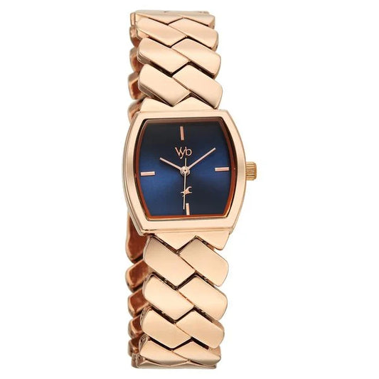 FV60112WM01W Vyb Showstopper By Fastrack Quartz Analog Blue Dial Rose Gold Metal Strap Watch For Girls