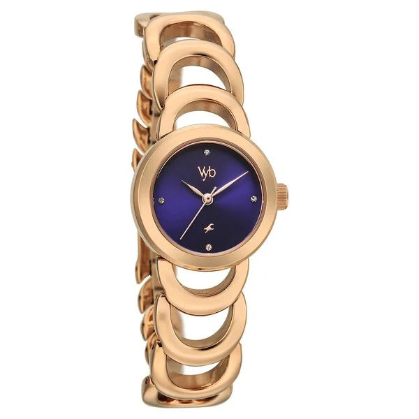 FV60131WM01W Vyb Bliss By Fastrack Quartz Analog Blue Dial Rose Gold Metal Strap Watch For Girls