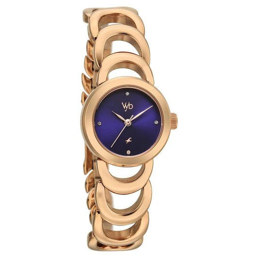 FV60131WM01W Vyb Bliss By Fastrack Quartz Analog Blue Dial Rose Gold Metal Strap Watch For Girls