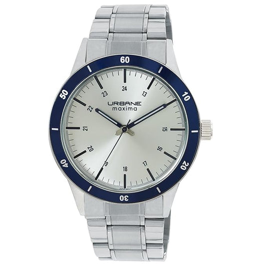 Maxima Urbane Watch Collection for Men 70273CMGI with silver dial and stainless steel band.