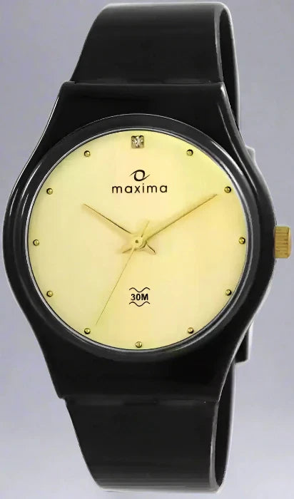 Maxima 03338PPGW men’s analog watch with gold-tone dial and classic round case