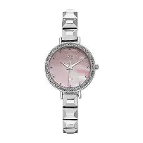 FV60050SM02W Vyb Enigma By Fastrack Quartz Analog Pink Dial Silver Metal Strap Watch For Girls