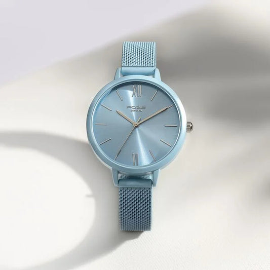 SP80075KM05W Sonata Poze Quartz Analog Blue Dial Mesh Strap Watch for Women