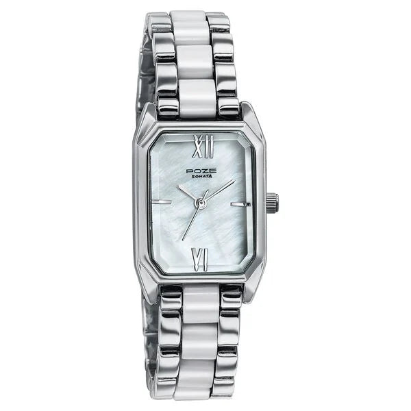 SP80145SD01W Poze By Sonata Quartz Analog Mother of Pearl Dial Two Toned Metal & Plastic Strap Watch For Women