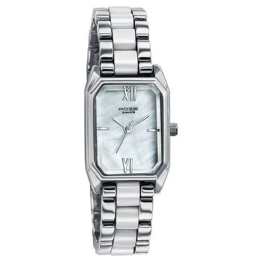 SP80145SD01W Poze By Sonata Quartz Analog Mother of Pearl Dial Two Toned Metal & Plastic Strap Watch For Women