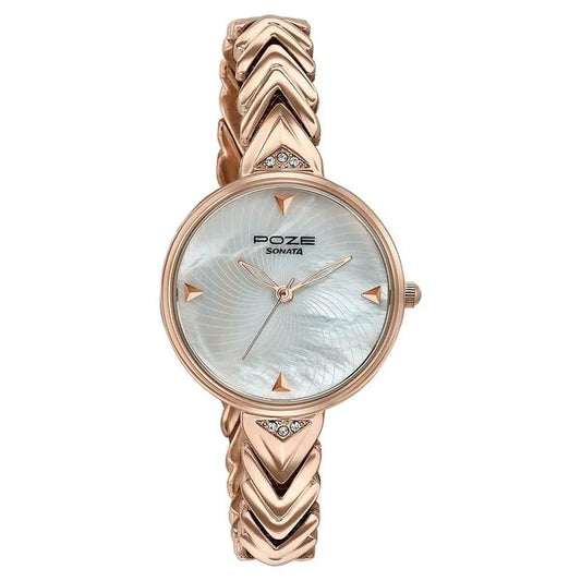 Poze By Sonata Quartz Analog Mother of Pearl Dial Rose Gold Metal Strap Watch For Women sp80149wm01