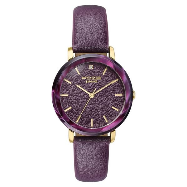 SP80165KL01W Poze By Sonata Quartz Analog Purple Dial Purple PU Leather Strap Watch For Women