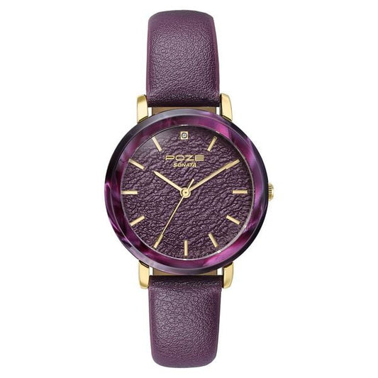 SP80165KL01W Poze By Sonata Quartz Analog Purple Dial Purple PU Leather Strap Watch For Women