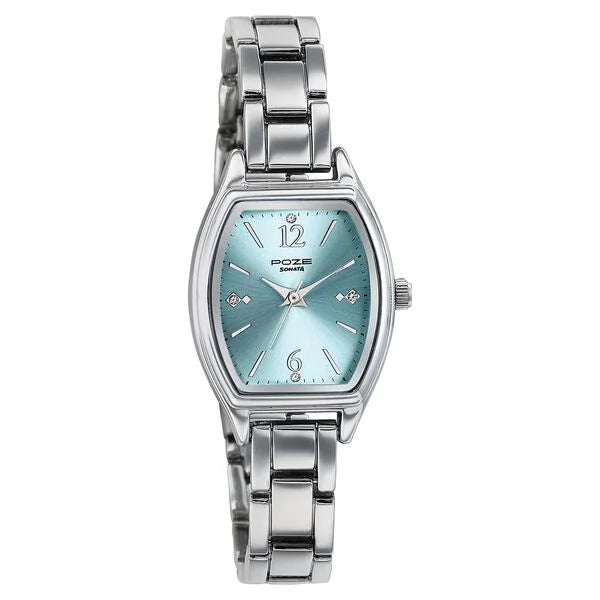 Poze By Sonata Quartz Analog Blue Dial Silver Metal Strap Watch For Women sp80166sm01w
