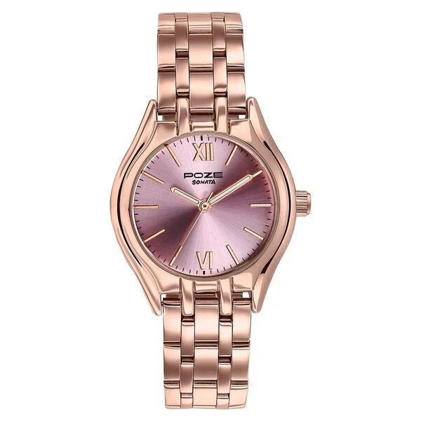 SP80168WM01W Poze By Sonata Quartz Analog Pink Dial Rose Gold Metal Strap Watch For Women