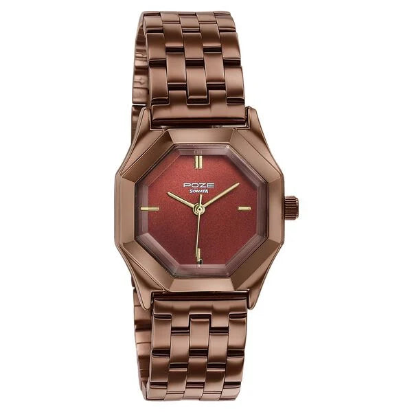 sp80169qm01w Poze By Sonata Quartz Analog Brown Dial Brown Metal Strap Watch For Women
