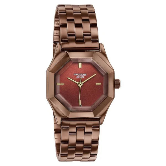 sp80169qm01w Poze By Sonata Quartz Analog Brown Dial Brown Metal Strap Watch For Women