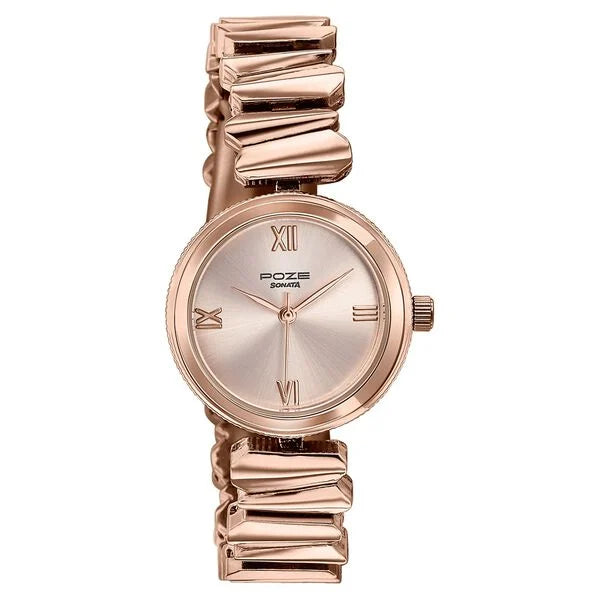 SP80172WM01W Poze By Sonata Quartz Analog Pink Dial Rose Gold Metal Strap Watch For Women