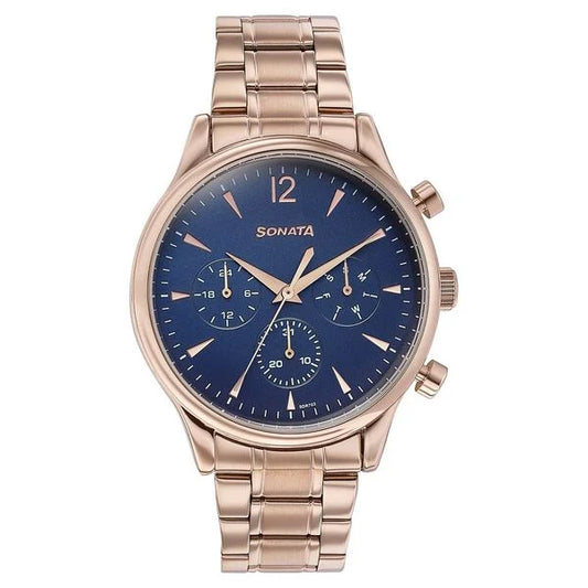 Sonata 77146WM01 women's analog watch with elegant rose gold strap and white dial – premium Sonata watch online in India