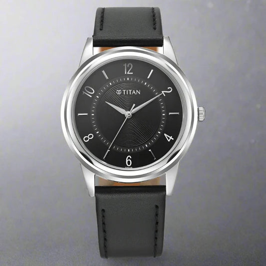 Titan black watch for men –  TITAN 1638SL02 offers timeless style with its matte black dial and genuine leather strap.

