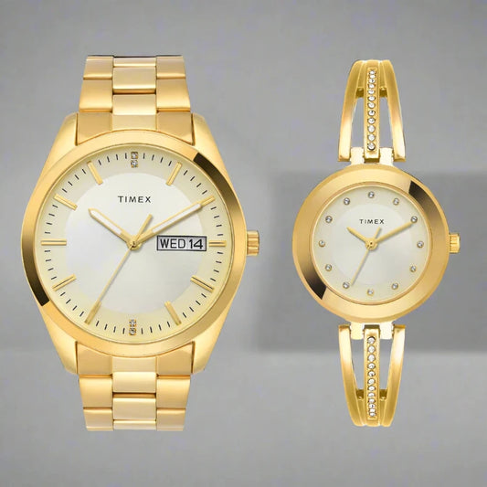 TIMEX TW00PR307 Gold Analog Couple Watch