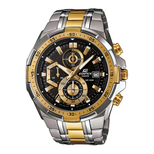 Casio Edifice EFR-539SG-1AVUDF Two-Tone Chronograph Men's Watch with stainless steel and gold ion-plated band, 100M water resistance, and a dynamic motorsport-inspired dial design.