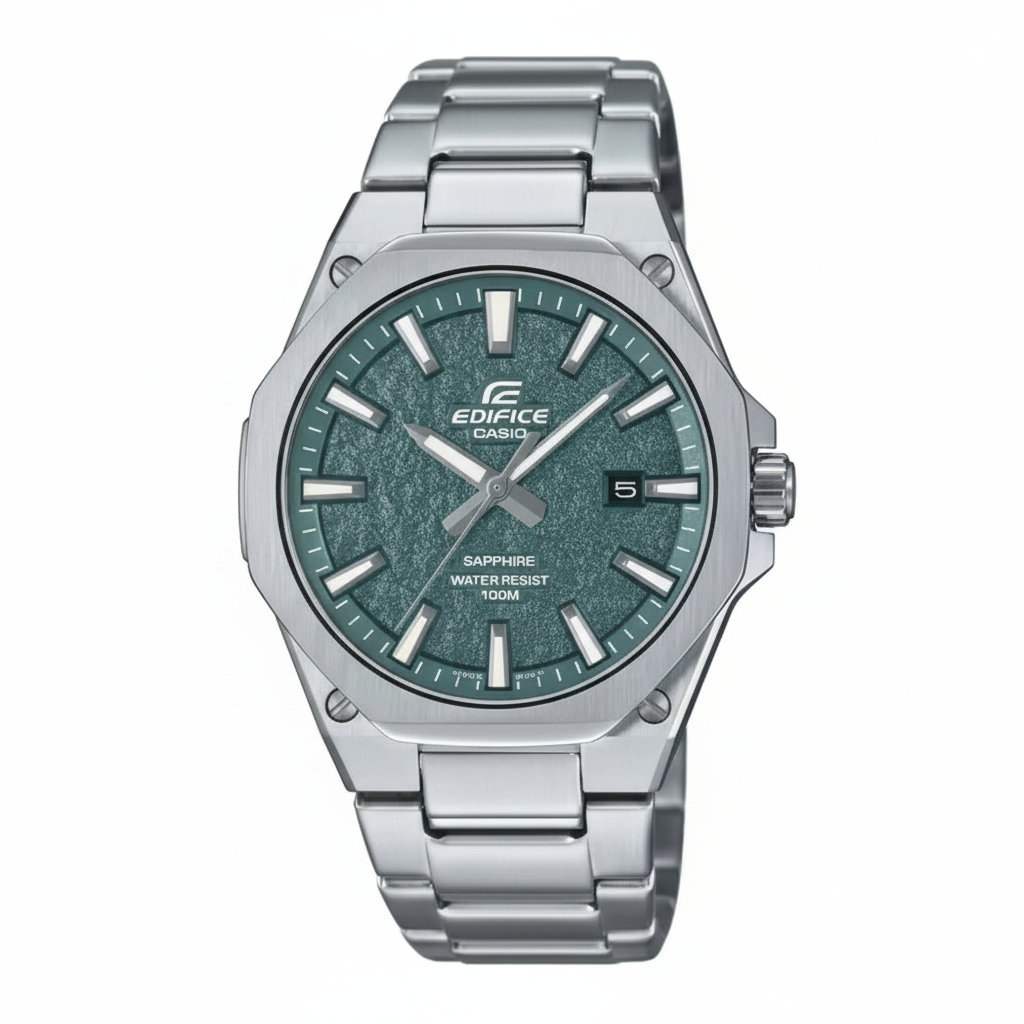 Casio Edifice EFR-S108DE-3AV Analog Men’s Watch with Green Textured Dial and Slim Stainless Steel Design