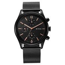 TITAN NT1805NM05 Titan Neo Black & Gold Quartz Analog with Day and Date Black Dial Stainless Steel Strap Watch for Men