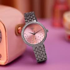 FASTRACK FV60088SM01 Vyb Starlet By Fastrack Quartz Analog Pink Dial Silver Metal Strap Watch For Girls