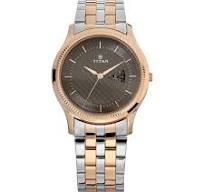 TITAN NT1824KM01 Titan Brown Dial Analog with Day and Date Stainless Steel Strap Watch for Men