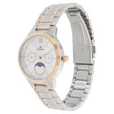 TITAN NT2590KM01 Titan Women's Elegance Moon phase Two-Tone White Dial Watch