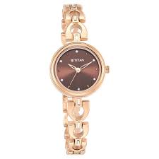 TITAN NT2601WM04 Titan Lagan Brown Dial Analog Metal Strap Watch for Women
