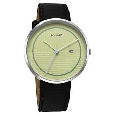 SONATA 77152SL04 Sonata Ascent Quartz Analog with Date Green Dial Leather Strap Watch For Men