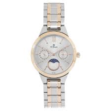 TITAN NT2590KM01 Titan Women's Elegance Moon phase Two-Tone White Dial Watch