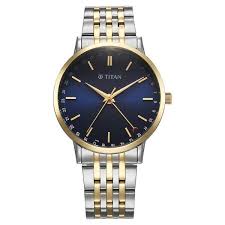 TITAN 90202BM01 Titan Elegance Analog with Date by Hand and Blue Dial Stainless Steel Two Toned Strap Watch for Men