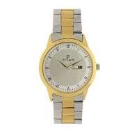 NT1584BM02 Titan Quartz Analog with Day and Date Champagne Dial Two Toned Stainless Steel Strap Watch For Men