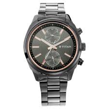 TITAN NT1733NM01 Titan Men's Metropolitan Luxe: Multifunction Mono black Dial with Two-Tone Stainless Steel Bracelet Watch