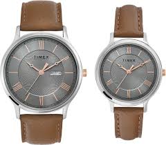 Timex Pairs Grey Round Analog Brass Dial Watch- TW00PR300