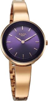 TITAN NT95276WM01 Titan Raga Showstopper Quartz Analog Purple Round Dial Rose Gold Metal Strap Watch For Women