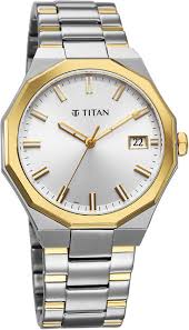 TITAN 90212KM01 Titan Regalia Dodecagon Quartz Analog with Date Silver Dial Two Toned Stainless Steel Strap Watch For Men