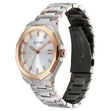 TITAN 90212KM01 Titan Regalia Dodecagon Quartz Analog with Date Silver Dial Two Toned Stainless Steel Strap Watch For Men