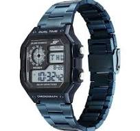 77134PM07W Sonata Hexa Digital Black Dial Blue Color Stainless Steel Strap Watch For Unisex