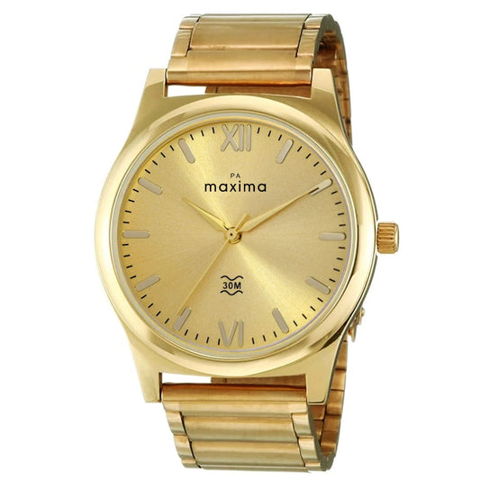 Maxima 34757CMGY Analog Gold Dial Watch for Men with Stainless Steel Strap