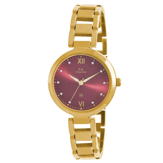 Maxima 55857BMLY Gold-Toned Analog Stainless Steel Watch for Women – Water-Resistant Classic Design