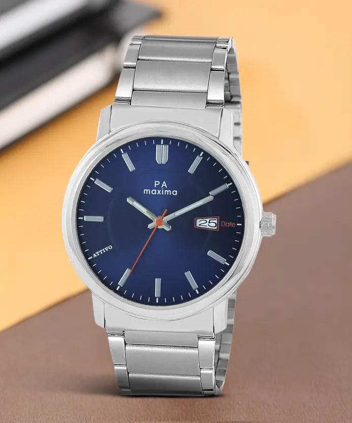 Maxima 57760CMGI Analog Blue Dial Men's Chronograph Watch with Silver Stainless Steel Strap