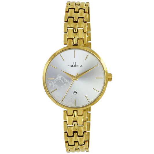 Maxima 60520BMLY Analog Gold Watch for Women with Silver Dial