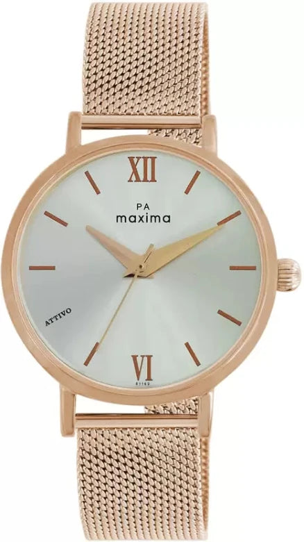 Maxima 61160CMLR Analog Rose Gold Strap Silver Dial Watch for Women