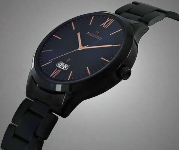 Side View Of Maxima 65342CMGB Men’s Analog Watch with Blue Dial and Black Stainless Steel Bracelet Strap