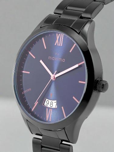 Side View Of Maxima 65342CMGB Men’s Analog Watch with Blue Dial and Black Stainless Steel Bracelet Strap