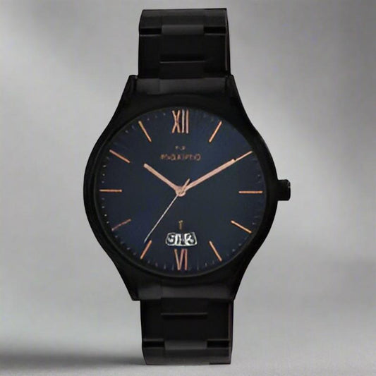 Maxima 65342CMGB Men’s Analog Watch with Blue Dial and Black Stainless Steel Bracelet Strap